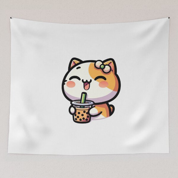 Item preview, cute cat drinking boba designed and sold by FerdiEverywhere.