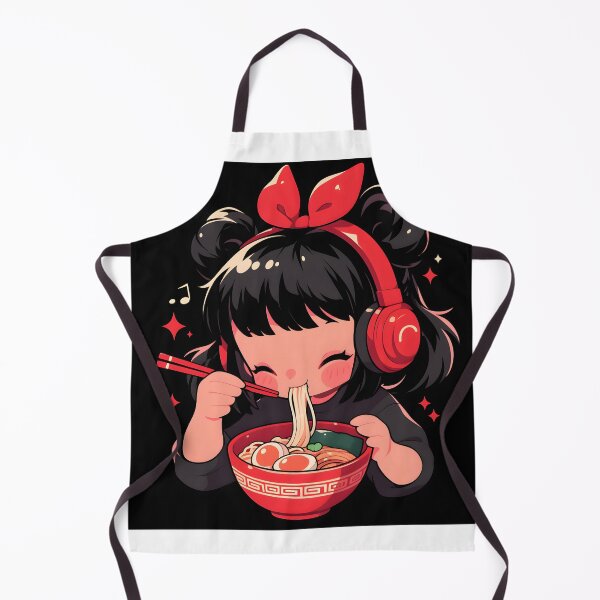 Artikelvorschau, Cute Girl With Headphones Eating Noodles entworfen und verkauft von CoolMantras.