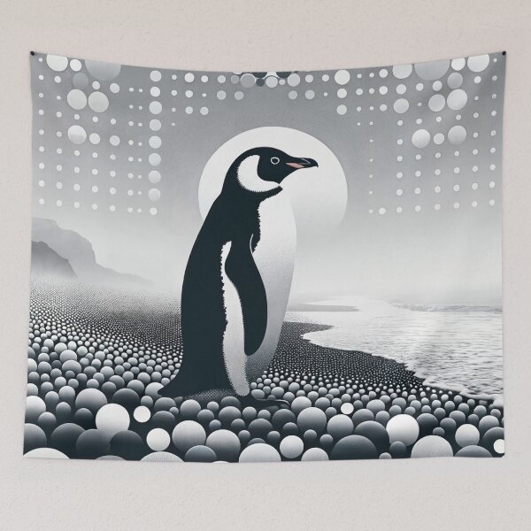Item preview, Penguin In Gray Geometry Circle Dot Beach With Clean Raindrop Pattern designed and sold by PenguinForests.