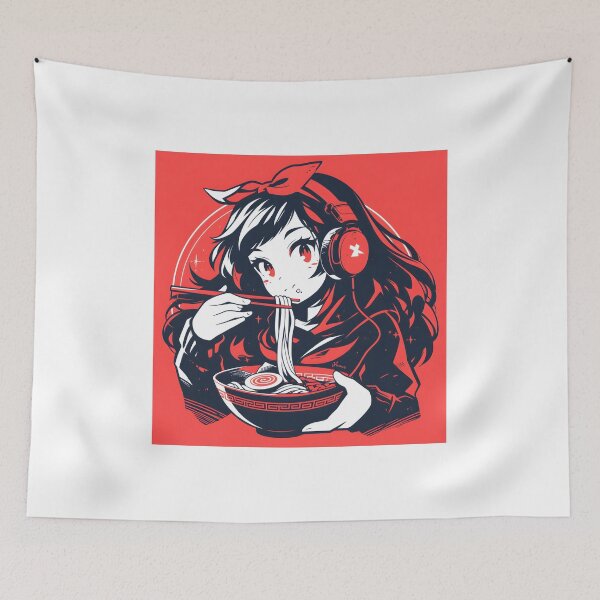 Artikelvorschau, Manga Girl With Headphones Eating Noodles entworfen und verkauft von CoolMantras.