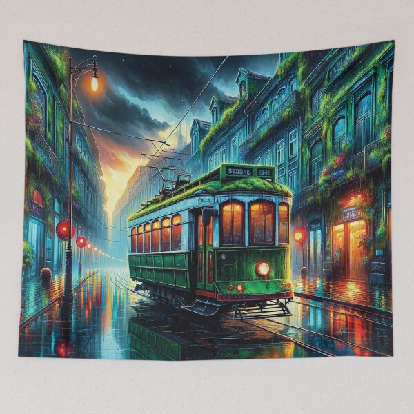 Item preview, Vintage green tram with a moss covered tracks designed and sold by Random Designs.