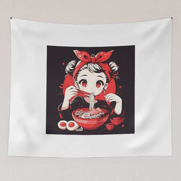 Artikelvorschau, Cute Manga Girl Eating Noodles entworfen und verkauft von CoolMantras.