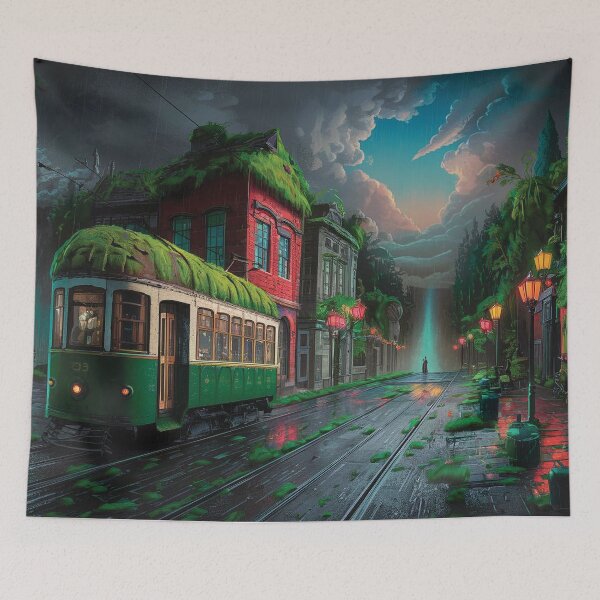 Item preview, A Vintage green tram with a moss covered tracks designed and sold by Random Designs.