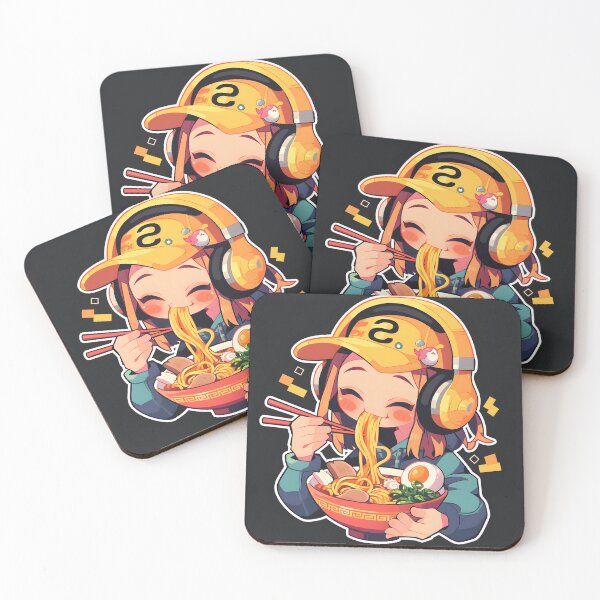 Artikelvorschau, Cute Manga Girl With Headphones Eating Noodles entworfen und verkauft von CoolMantras.