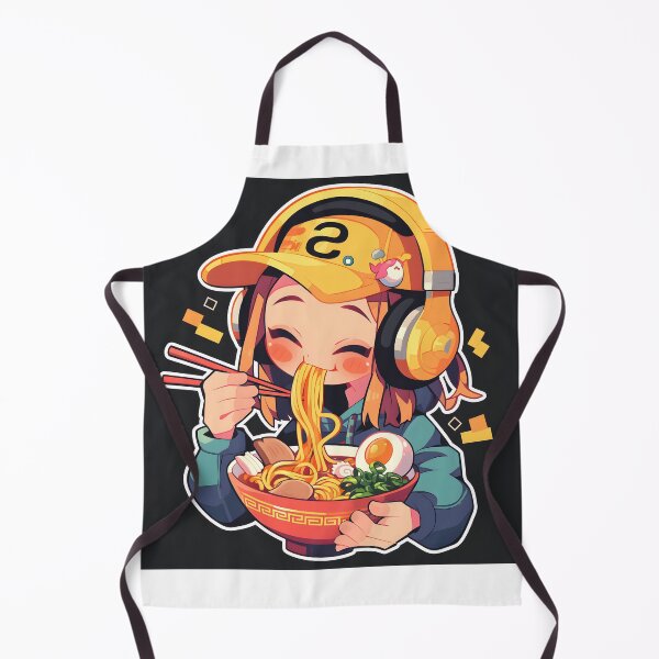 Artikelvorschau, Cute Manga Girl With Headphones Eating Noodles entworfen und verkauft von CoolMantras.