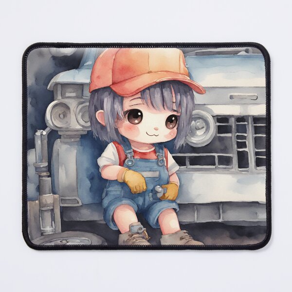 Item preview, woman mechanic,kawaii,watercolor designed and sold by Basiadesign.