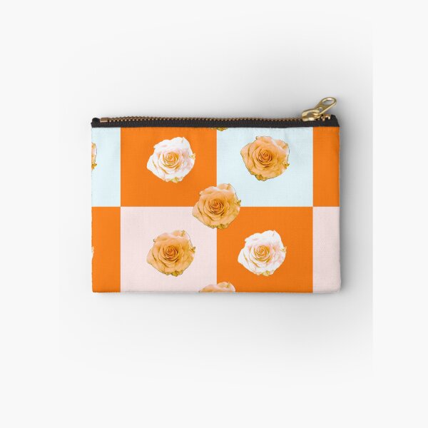 Item preview, Orange and White Checkers with Pink and White Roses - Repeating Pattern designed and sold by Victoria Rose.