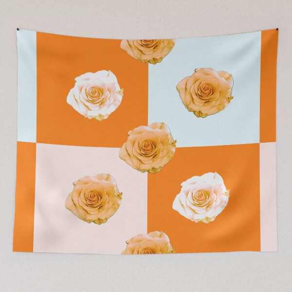 Item preview, Orange and White Checkers with Pink and White Roses - Repeating Pattern designed and sold by Victoria Rose.