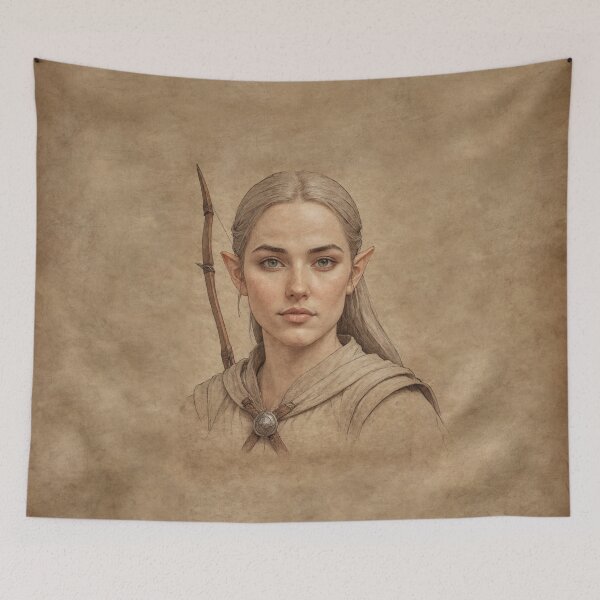 Item preview, Elven archer woman. Fantasy vintage illustration on parchment. designed and sold by twisted-dot.