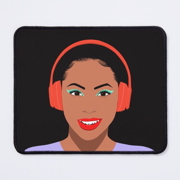 Item preview, African woman in red headphones designed and sold by InkyKidArt.