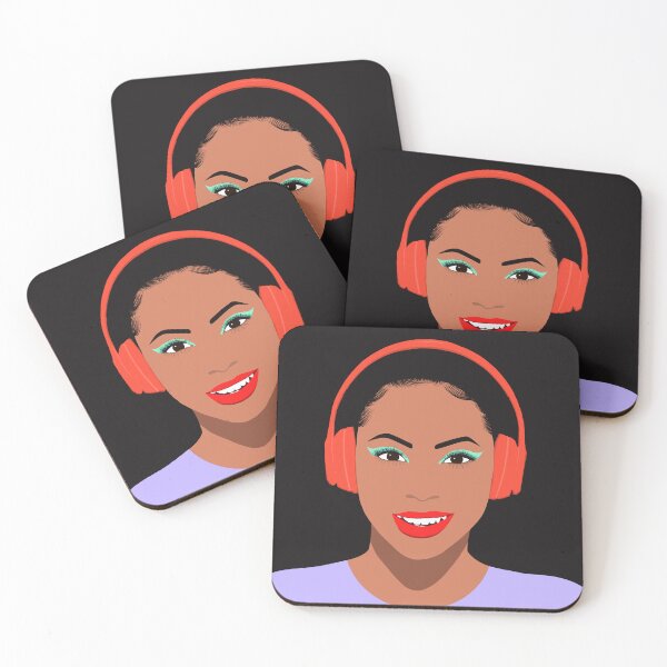 Item preview, African woman in red headphones designed and sold by InkyKidArt.