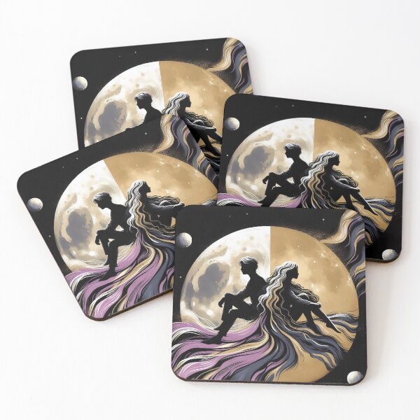 Item preview, couple in flow, space Moon, sharing differences black gold lilac designed and sold by Meena-tta.