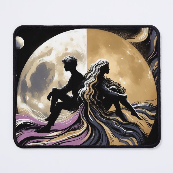 Item preview, couple in flow, space Moon, sharing differences black gold lilac designed and sold by Meena-tta.