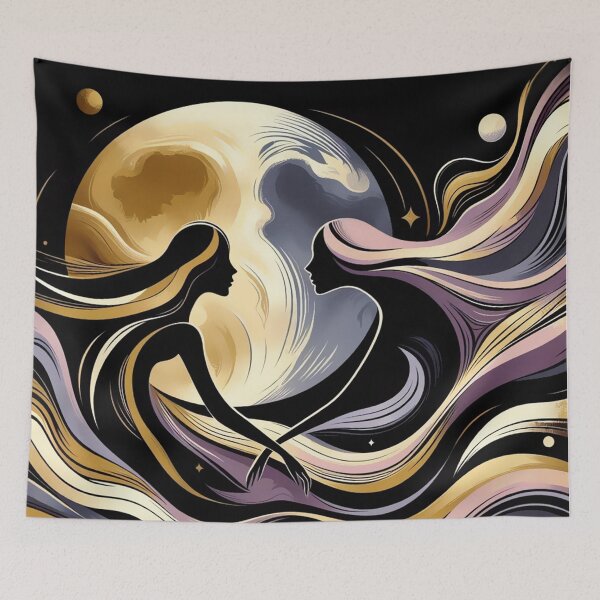 Item preview, Couple friends in flow, space Moon, sharing connection black gold lilac designed and sold by Meena-tta.