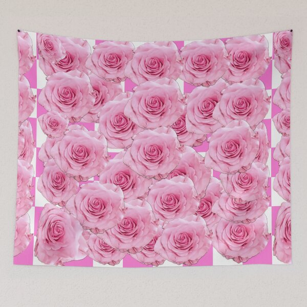 Aperçu de l'œuvre Roses roses sur dames roses et blanches - Photographie rose rose - Motif répétitif créée et vendue par Victoria Rose.