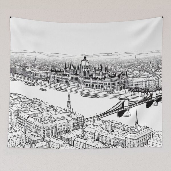 Item preview, Budapest Historical Sights Minimalist Perspective Drawing designed and sold by Gaborai.