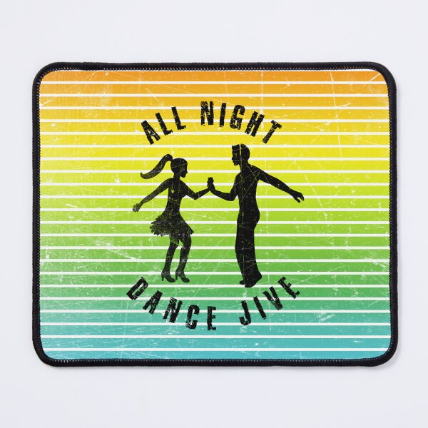 Item preview, Black silhouette of a couple dancing jiveagainst a background of colorful stripes designed and sold by HarridanCreates.