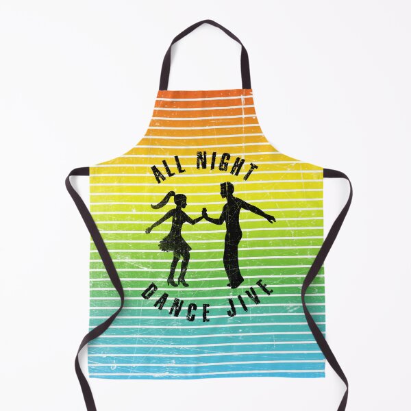 Item preview, Black silhouette of a couple dancing jiveagainst a background of colorful stripes designed and sold by HarridanCreates.