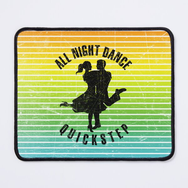 Item preview, Black silhouette of a couple dancing quickstep against a background of colorful stripes designed and sold by HarridanCreates.