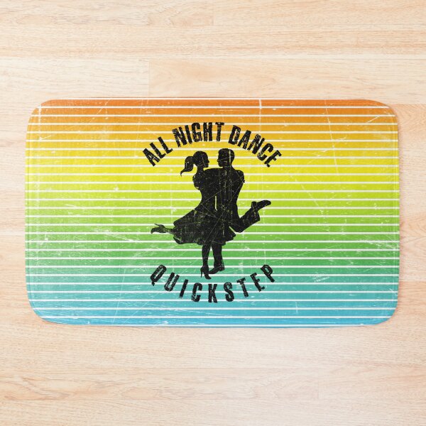 Item preview, Black silhouette of a couple dancing quickstep against a background of colorful stripes designed and sold by HarridanCreates.