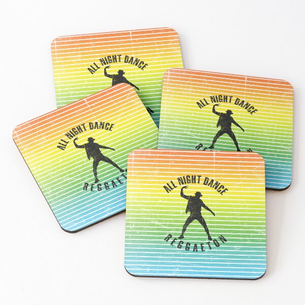 Item preview, Black silhouette of a man dancing reggaetonagainst a background of colorful stripes designed and sold by HarridanCreates.