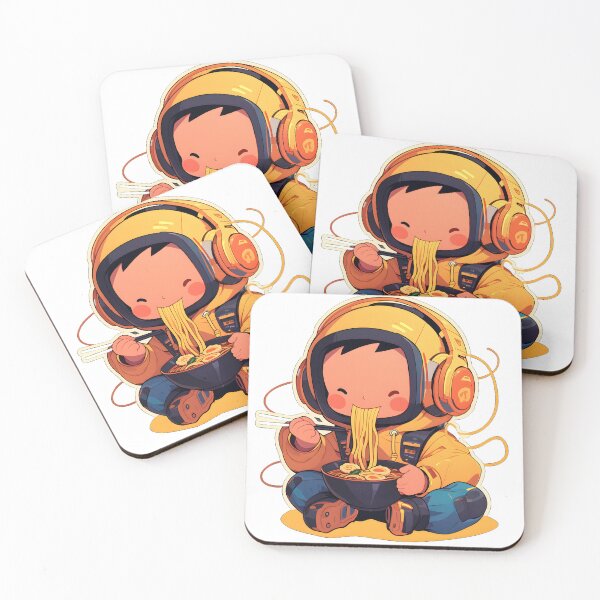Item preview, Cute Manga Boy With Headphones Eating Noodles designed and sold by StickySparkle.