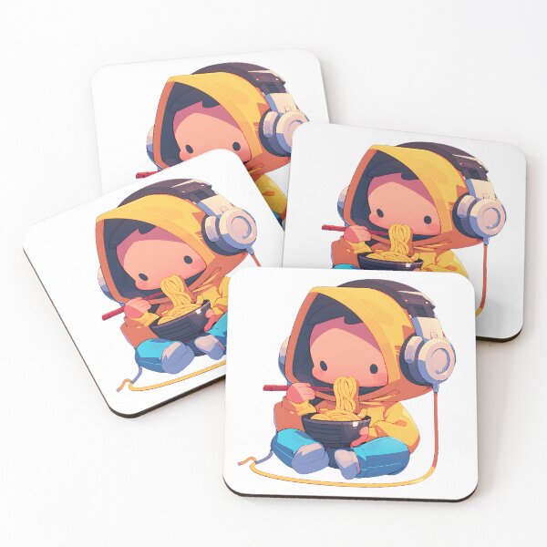 Item preview, Cute Manga Boy With Headphones Eating Noodles designed and sold by StickySparkle.