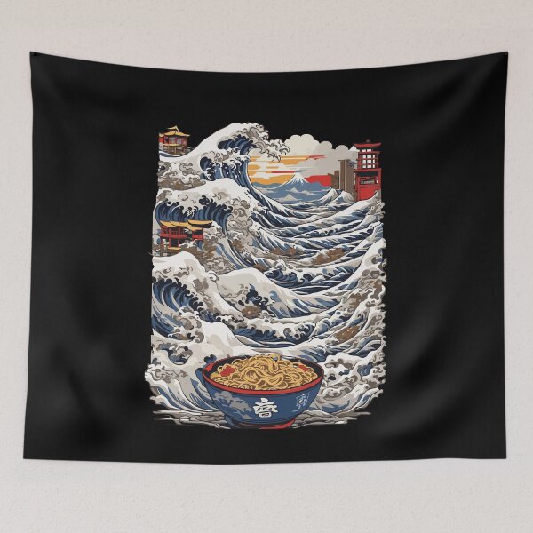 Item preview, Ukiyo-E Wave Japanese Ramen Noodle Soup Design designed and sold by LuminOrb.