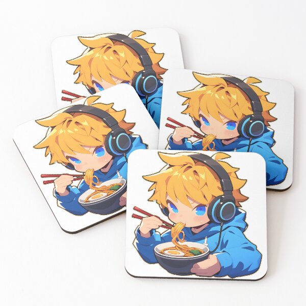 Item preview, Cute Manga Boy With Headphones Eating Noodles designed and sold by StickySparkle.