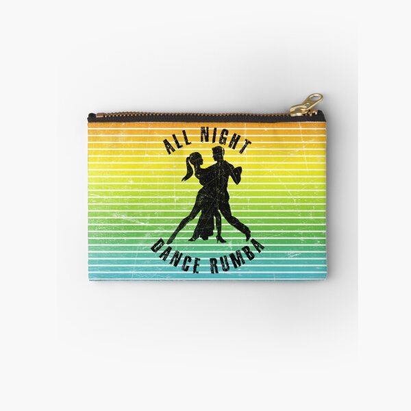 Item preview, Black silhouette of a couple dancing rumba against a background of colorful stripes designed and sold by HarridanCreates.