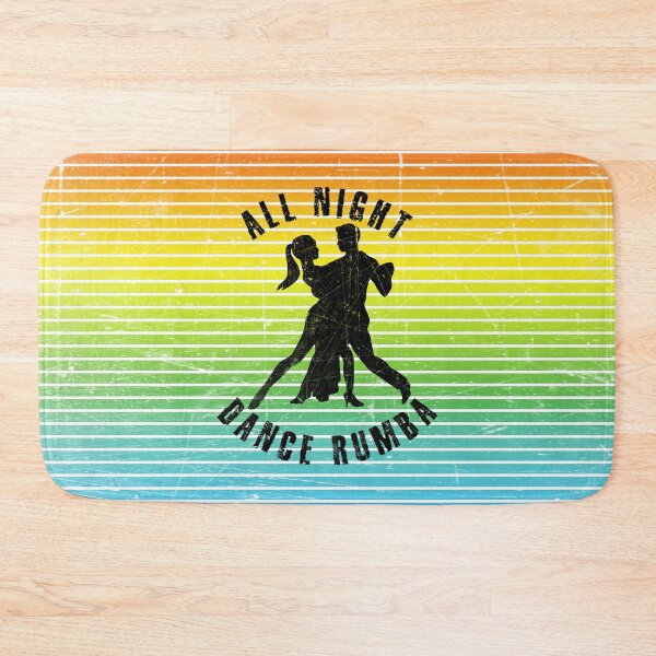 Item preview, Black silhouette of a couple dancing rumba against a background of colorful stripes designed and sold by HarridanCreates.
