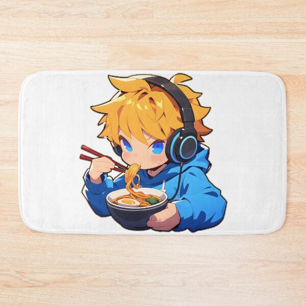 Item preview, Cute Manga Boy With Headphones Eating Noodles designed and sold by StickySparkle.