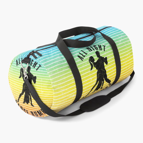 Item preview, Black silhouette of a couple dancing rumba against a background of colorful stripes designed and sold by HarridanCreates.