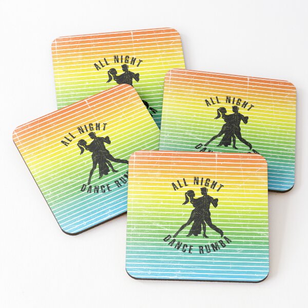 Item preview, Black silhouette of a couple dancing rumba against a background of colorful stripes designed and sold by HarridanCreates.