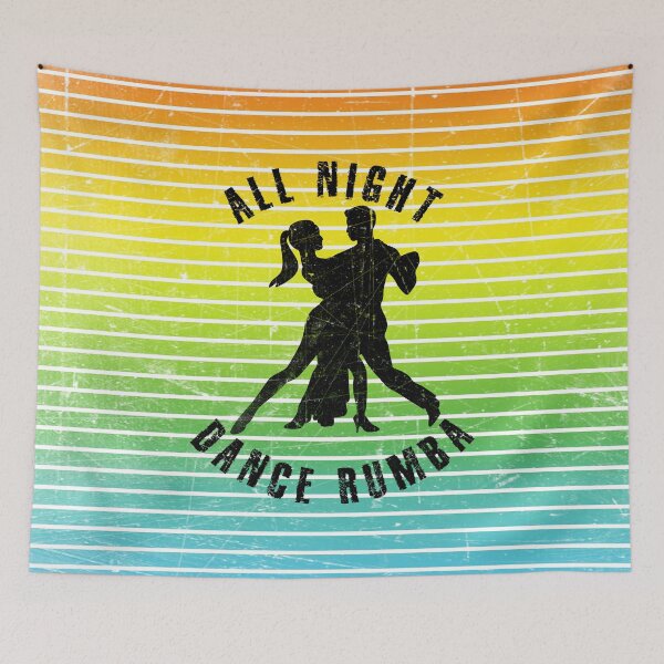 Item preview, Black silhouette of a couple dancing rumba against a background of colorful stripes designed and sold by HarridanCreates.