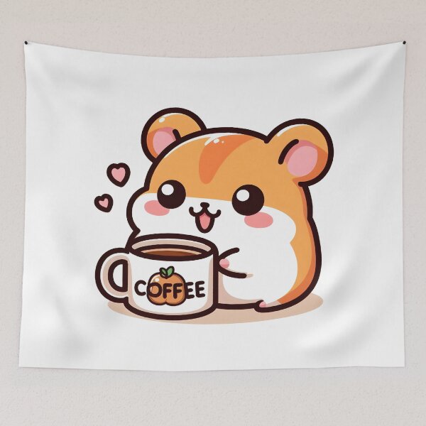 Item preview, Kawaii Hamster With Coffee Mug designed and sold by CanvasCutie.