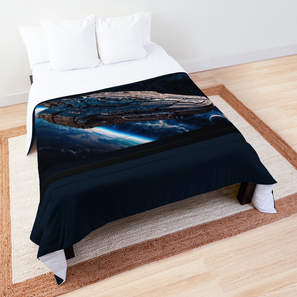 Clordian Warship AI Concept Art na Xzendor7 - He Tirohanga Ahu Ahurangi Tino Whakaoho 3 Clordian Warship Mesmerizing AI Concept Sci-Fi Space Art Art by Xzendor7 Decorative Comforter