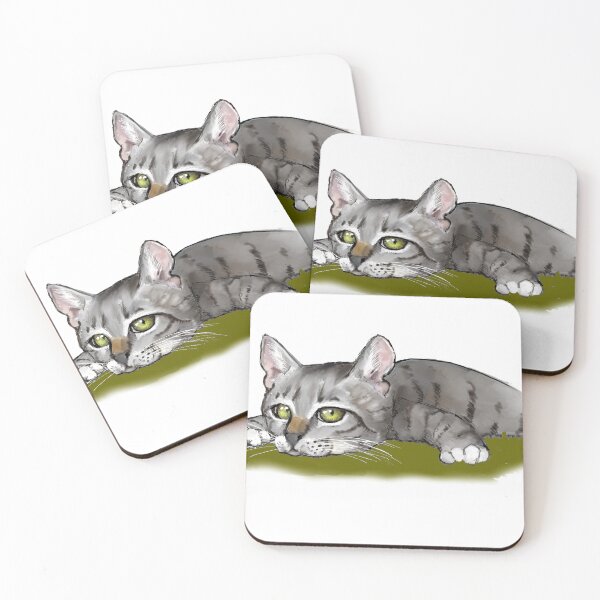 Item preview, Cute CAT Lying Down Green-Eyed KITTEN Illustration Animal Pet ART designed and sold by JoyfulWhimsy.
