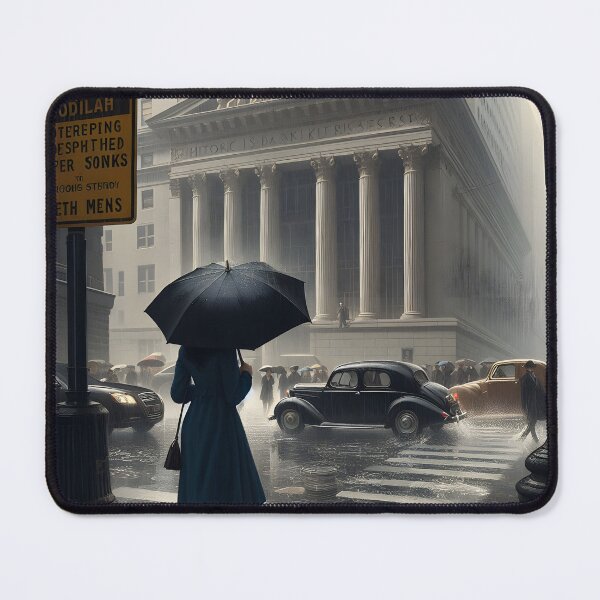 Item preview, Graceful Rainy Day Crossing: Elegant Woman with Umbrella Scene designed and sold by PandaTShirtShop.
