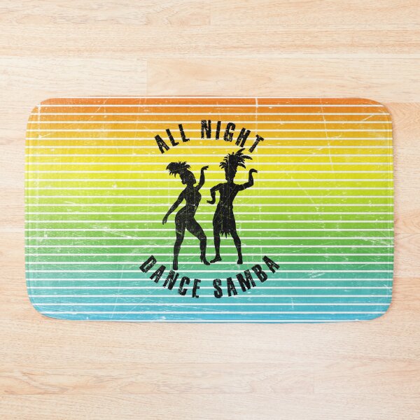 Item preview, Black silhouette of a couple dancing samba against a background of colorful stripes designed and sold by HarridanCreates.