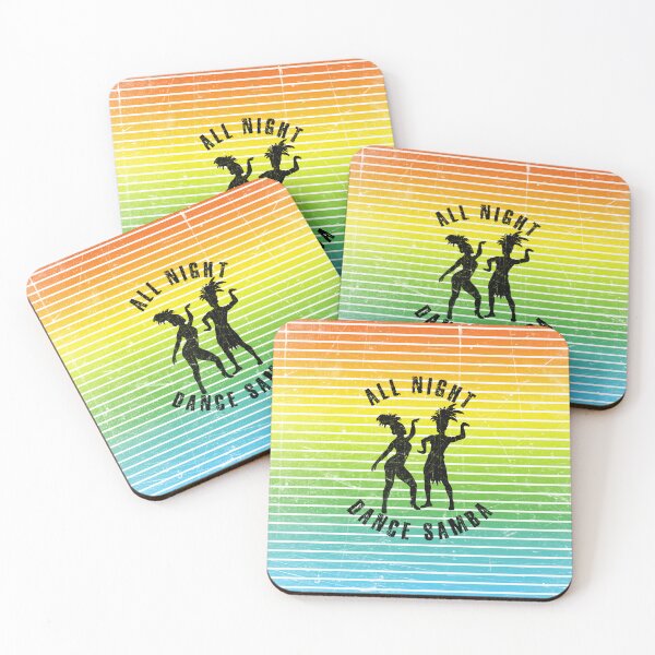 Item preview, Black silhouette of a couple dancing samba against a background of colorful stripes designed and sold by HarridanCreates.