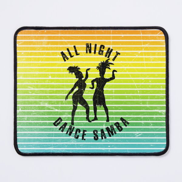 Item preview, Black silhouette of a couple dancing samba against a background of colorful stripes designed and sold by HarridanCreates.