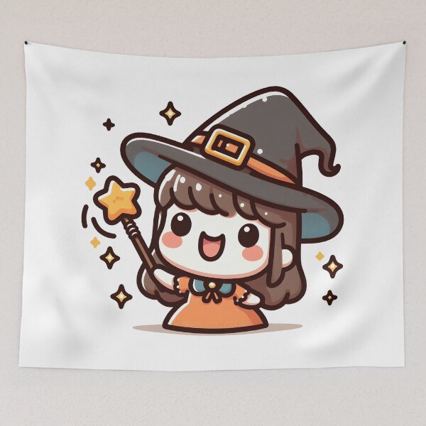 Item preview, Kawaii Smiling Witch With A Magical Wand designed and sold by CanvasCutie.