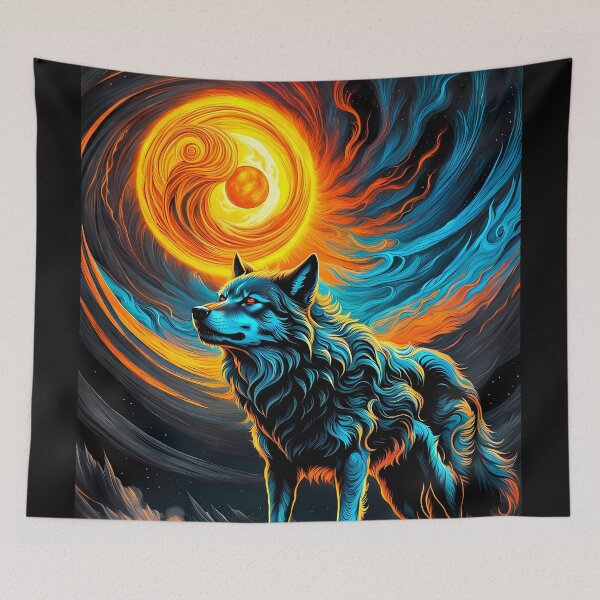 Item preview, Wolf Against Swirling Sun, Ai Generated Art  designed and sold by ACC .