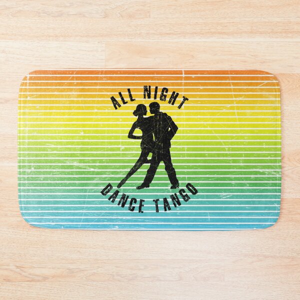 Item preview, Black silhouette of a couple dancing tango against a background of colorful stripes designed and sold by HarridanCreates.