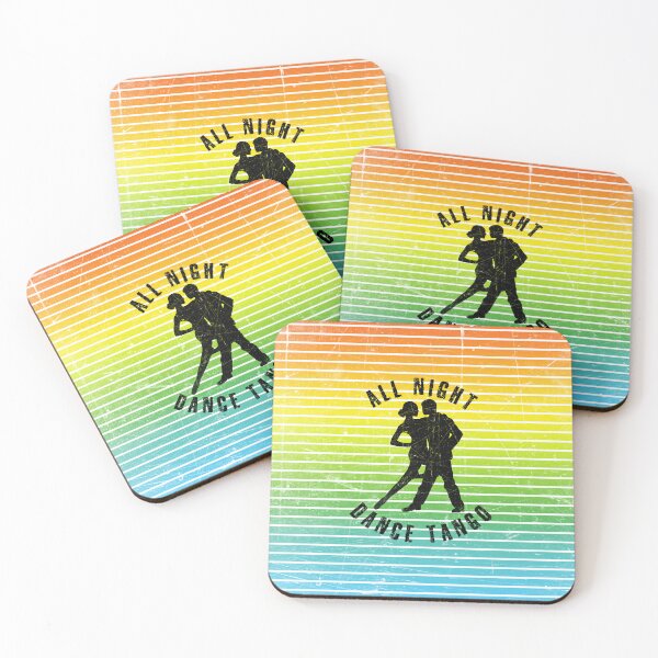 Item preview, Black silhouette of a couple dancing tango against a background of colorful stripes designed and sold by HarridanCreates.