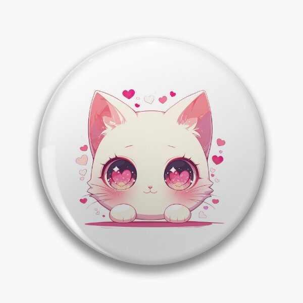Aperçu de l'œuvre Visage de chat rose mignon kawaii, yeux de coeur de dessin animé adorable créée et vendue par Lobory.