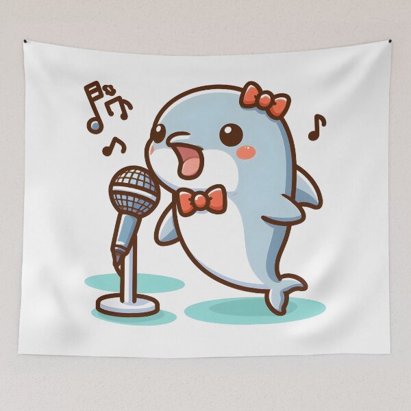 Item preview, Kawaii Dolphin With A Microphone And A Bowtie Singing Karaoke designed and sold by CanvasCutie.