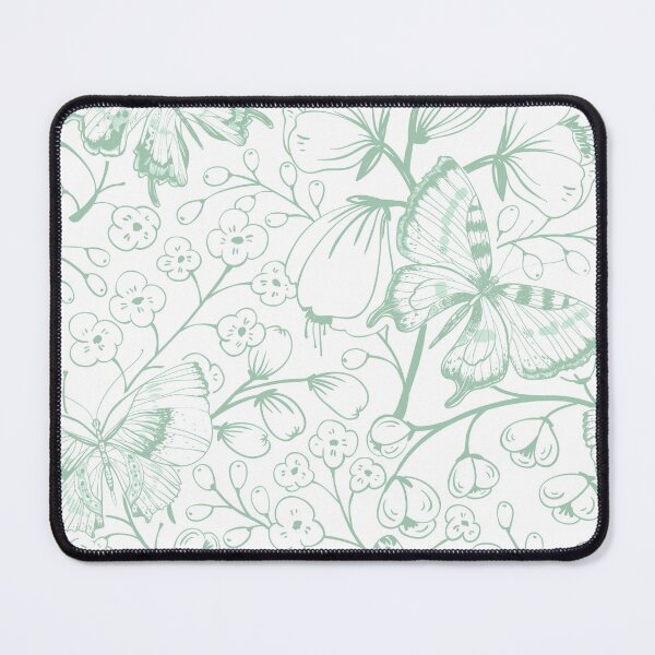 Item preview, Green Linear Butterfly Floral Print on White Background. designed and sold by cgroenewald.