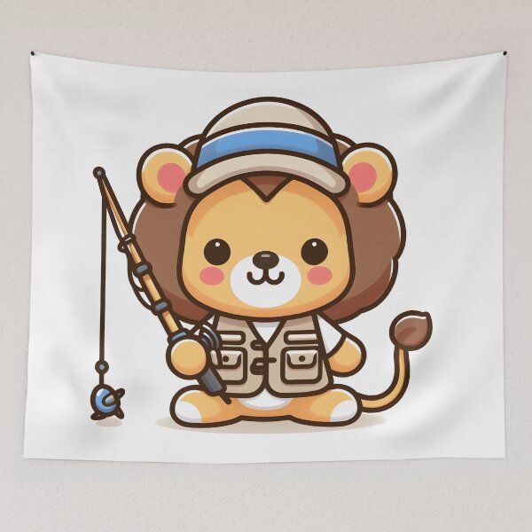 Item preview, Kawaii Lion With Fishing Vest Fishing designed and sold by CanvasCutie.